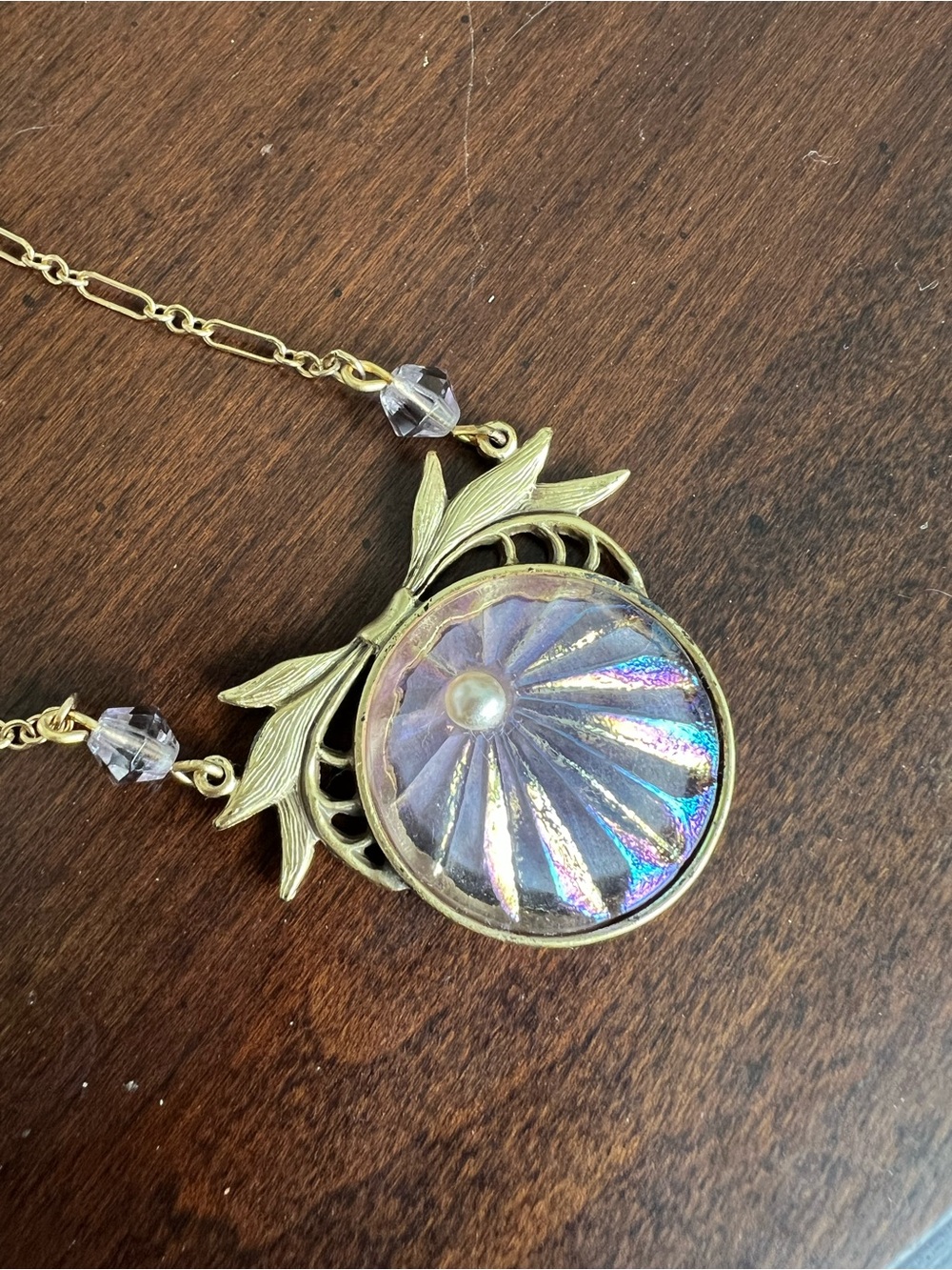 Fenton Gold-Tone Necklace with Iridescent Round Pendant
